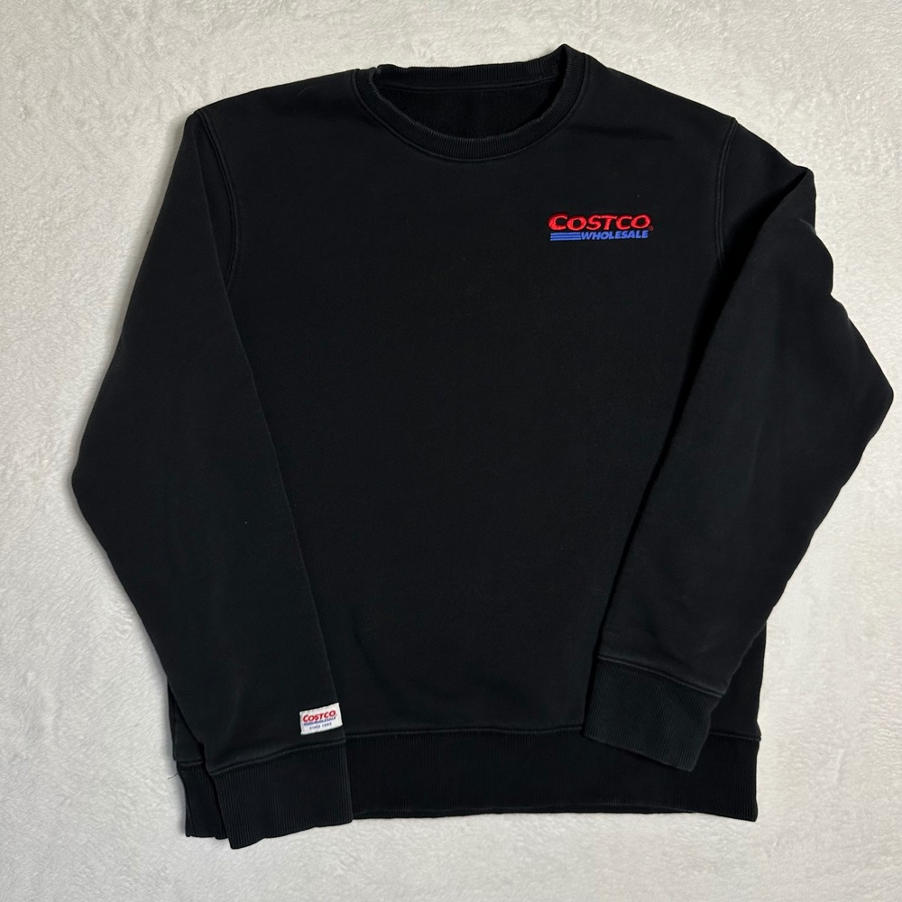 Costco Wholesale Logo Crewneck Sweatshirt Black Embroidered Fleece Pullover M